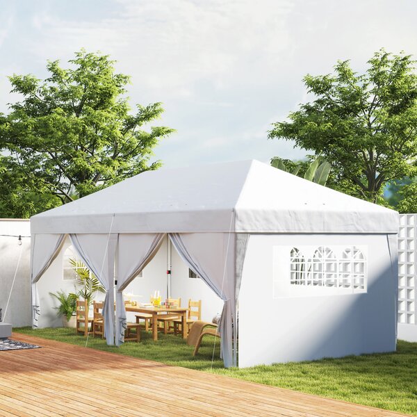 Skládací altán Outsunny 6x3 m s 6 odnímatelnými bočními stěnami, voděodolný, anti-UV a s taškou na přenášení – zahradní pavilon na kempování a večírky
