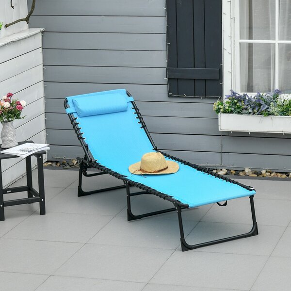 Skládací a nastavitelný slunečník Outsunny s 4 pozicemi sklopení, zahradní křeslo se systémem bungee pro venkovní použití, ocelový rám 189x58x30 cm, s