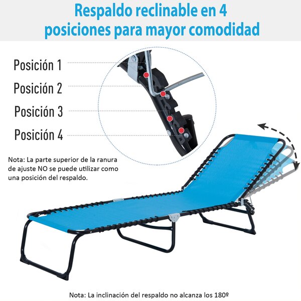 Skládací a nastavitelný slunečník Outsunny s 4 pozicemi sklopení, zahradní křeslo se systémem bungee pro venkovní použití, ocelový rám 189x58x30 cm, s