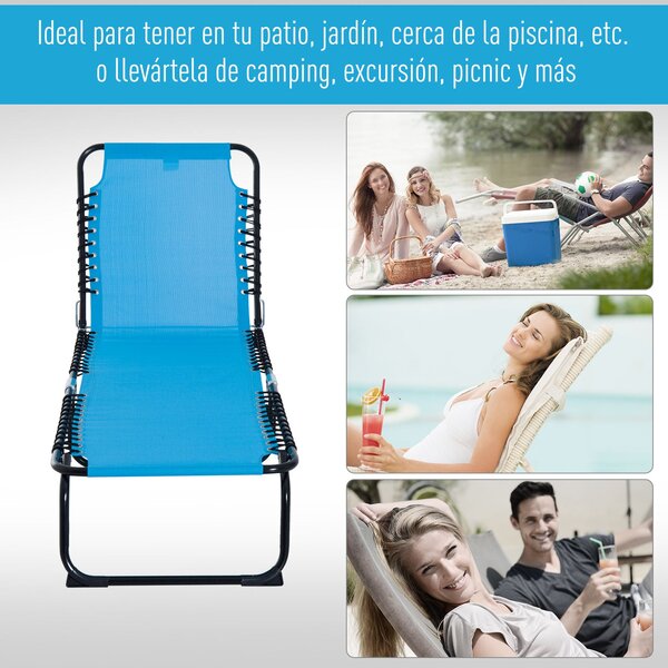Skládací a nastavitelný slunečník Outsunny s 4 pozicemi sklopení, zahradní křeslo se systémem bungee pro venkovní použití, ocelový rám 189x58x30 cm, s
