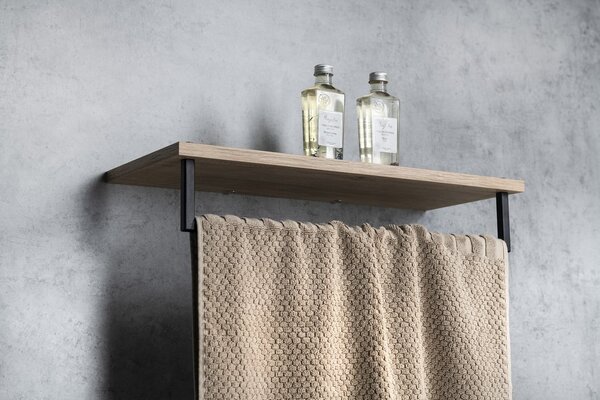 Sapho Sapho, SKA polička na ručníky s hrazdou 600x250mm, dub/černá mat, SKA385B