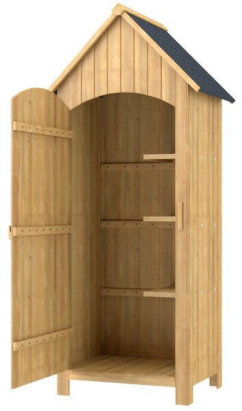 Outsunny Zahradní Chata z Dřeva 77,5x54,2x179,5 cm 0,3 m² Exteriérová Zahradní Chata s Uložením Nářadí, 3 Policemi a 2 Zamykacími Dveřmi pro Terasu |