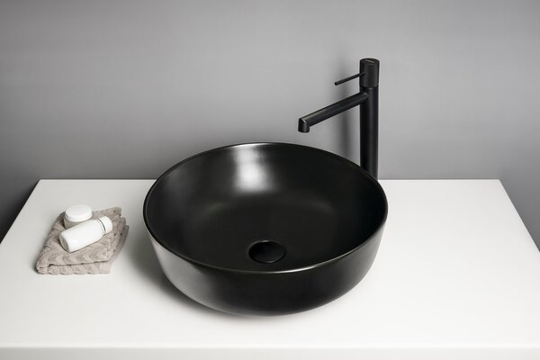 Sapho Sapho, RONDEA keramické umyvadlo na desku průměr 41cm, černá mat, AR445B