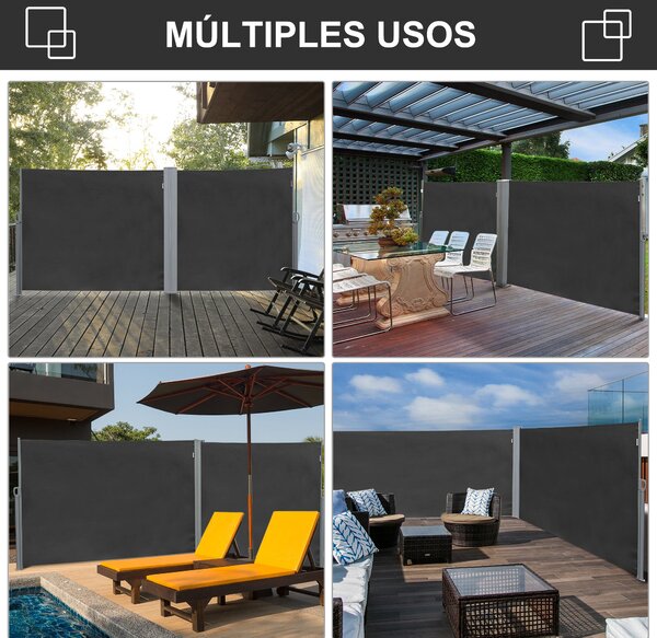 Zatahovací boční markýza Outsunny 300x180 cm - Rolovací obrazovka, voděodolná a UV ochranou pro zahradu, balkon, terasu, šedá | Aosom