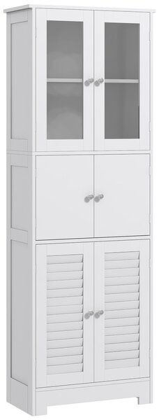 HOMCOM Sloupcový pomocný nábytek do koupelny s 6 dveřmi, nastavitelnými policemi a protiskluzovým designem moderní koupelnová skříň 60x30x170,5 cm bíl