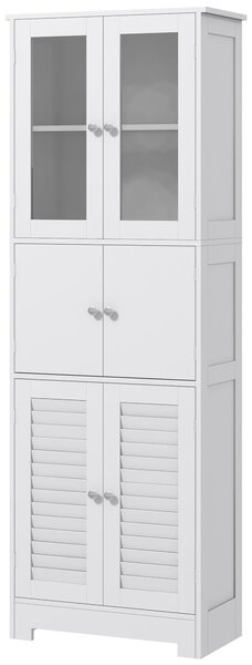HOMCOM Sloupcový pomocný nábytek do koupelny s 6 dveřmi, nastavitelnými policemi a protiskluzovým designem moderní koupelnová skříň 60x30x170,5 cm bíl