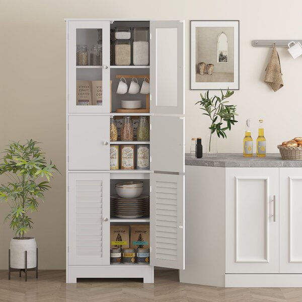 HOMCOM Sloupcový pomocný nábytek do koupelny s 6 dveřmi, nastavitelnými policemi a protiskluzovým designem moderní koupelnová skříň 60x30x170,5 cm bíl