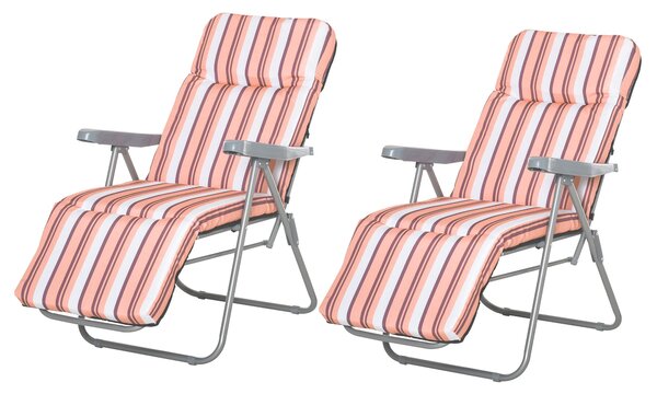 Outsunny Sada 2 Skládacích Lehátků Zahradní Lehátka s Polstrovaným Polštářem 5-Polohová Nastavitelná Opěrka a Opěrka nohou 60x75x65-102 cm Oranžové Pr