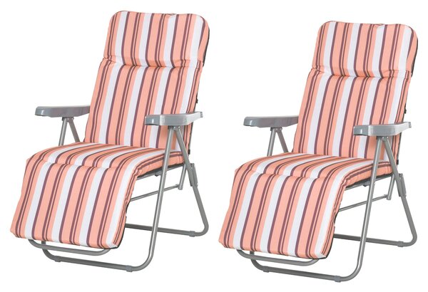 Outsunny Sada 2 Skládacích Lehátků Zahradní Lehátka s Polstrovaným Polštářem 5-Polohová Nastavitelná Opěrka a Opěrka nohou 60x75x65-102 cm Oranžové Pr