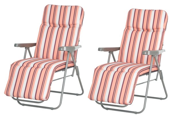 Outsunny Sada 2 Skládacích Lehátků Zahradní Lehátka s Polstrovaným Polštářem 5-Polohová Nastavitelná Opěrka a Opěrka nohou 60x75x65-102 cm Oranžové Pr