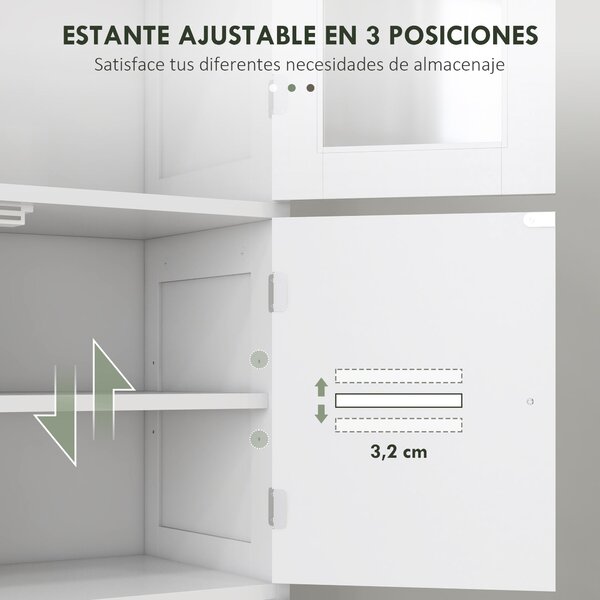 HOMCOM Sloupcový pomocný nábytek do koupelny s 6 dveřmi, nastavitelnými policemi a protiskluzovým designem moderní koupelnová skříň 60x30x170,5 cm bíl
