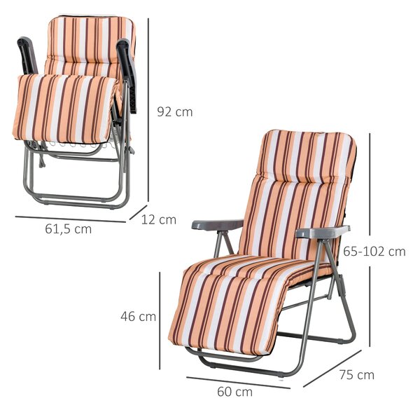 Outsunny Sada 2 Skládacích Lehátků Zahradní Lehátka s Polstrovaným Polštářem 5-Polohová Nastavitelná Opěrka a Opěrka nohou 60x75x65-102 cm Oranžové Pr