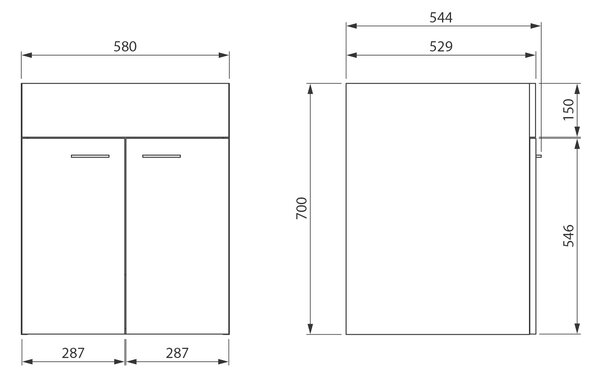 Aqualine Aqualine, Skříňka pod výlevku 58x70x52, 8cm, bílá, 57037