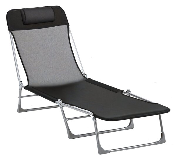 Skládací a polohovací sluneční lehátko Outsunny s nastavitelným opěradlem a podhlavníkem ve 5 úrovních z prodyšného textilního materiálu 182x56x28 cm