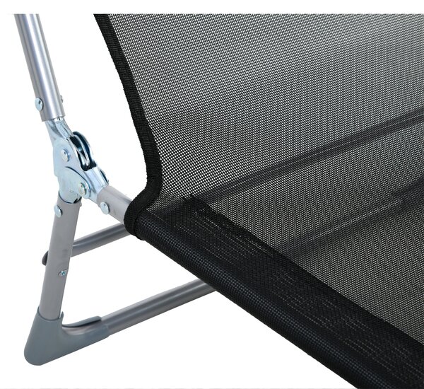 Skládací a polohovací sluneční lehátko Outsunny s nastavitelným opěradlem a podhlavníkem ve 5 úrovních z prodyšného textilního materiálu 182x56x28 cm