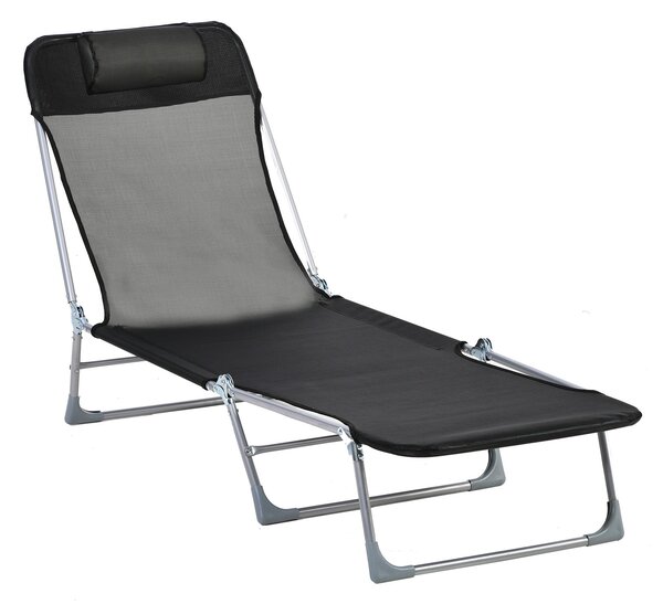 Skládací a polohovací sluneční lehátko Outsunny s nastavitelným opěradlem a podhlavníkem ve 5 úrovních z prodyšného textilního materiálu 182x56x28 cm