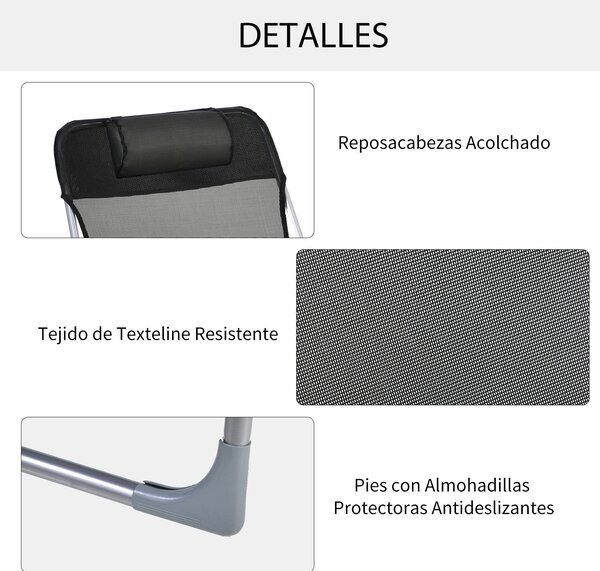 Skládací a polohovací sluneční lehátko Outsunny s nastavitelným opěradlem a podhlavníkem ve 5 úrovních z prodyšného textilního materiálu 182x56x28 cm