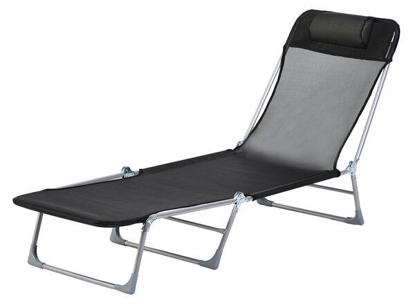 Skládací a polohovací sluneční lehátko Outsunny s nastavitelným opěradlem a podhlavníkem ve 5 úrovních z prodyšného textilního materiálu 182x56x28 cm