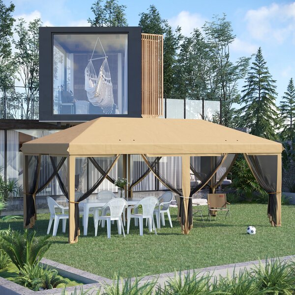Skládací pop-up altán Outsunny 6x3 m se 6 bočními stěnami síťoviny, UV ochrana a taška na přenášení pro kempování | Aosom