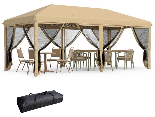 Skládací pop-up altán Outsunny 6x3 m se 6 bočními stěnami síťoviny, UV ochrana a taška na přenášení pro kempování | Aosom