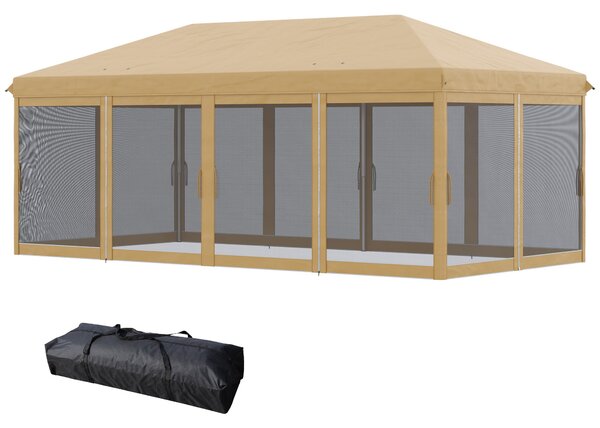 Skládací pop-up altán Outsunny 6x3 m se 6 bočními stěnami síťoviny, UV ochrana a taška na přenášení pro kempování | Aosom