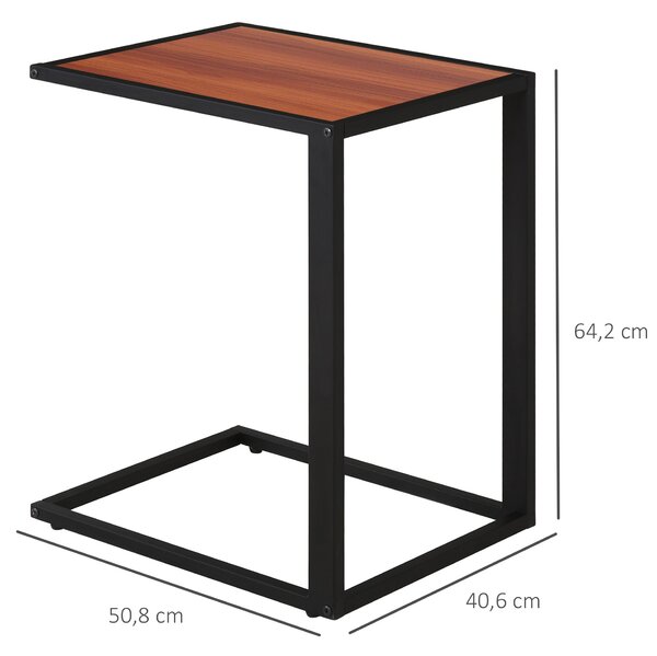 HOMCOM Malý Boční Stolek pro Pohovku ve Tvaru C s Kovovým Rámem a MDF Dřevěným Plošným pro Obývací Pokoj 40,6x50,8x64,2 cm Ořech | Aosom