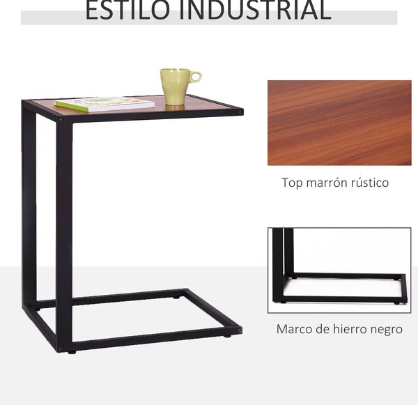 HOMCOM Malý Boční Stolek pro Pohovku ve Tvaru C s Kovovým Rámem a MDF Dřevěným Plošným pro Obývací Pokoj 40,6x50,8x64,2 cm Ořech | Aosom