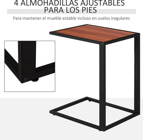 HOMCOM Malý Boční Stolek pro Pohovku ve Tvaru C s Kovovým Rámem a MDF Dřevěným Plošným pro Obývací Pokoj 40,6x50,8x64,2 cm Ořech | Aosom