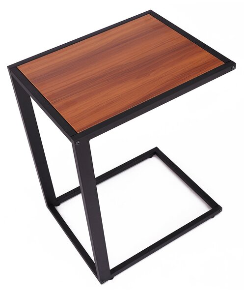 HOMCOM Malý Boční Stolek pro Pohovku ve Tvaru C s Kovovým Rámem a MDF Dřevěným Plošným pro Obývací Pokoj 40,6x50,8x64,2 cm Ořech | Aosom