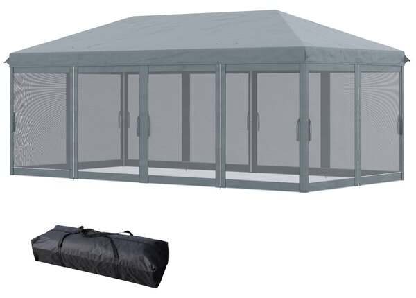 Outsunny Skládací Gazebo 6x3 m s 6 Anti-UV Moskytiérovými Stěnami a Pouzdrem pro Kempování Šedá | Aosom