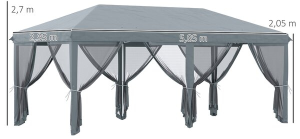 Outsunny Skládací Gazebo 6x3 m s 6 Anti-UV Moskytiérovými Stěnami a Pouzdrem pro Kempování Šedá | Aosom