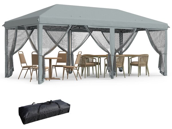 Outsunny Skládací Gazebo 6x3 m s 6 Anti-UV Moskytiérovými Stěnami a Pouzdrem pro Kempování Šedá | Aosom