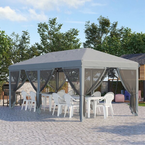 Outsunny Skládací Gazebo 6x3 m s 6 Anti-UV Moskytiérovými Stěnami a Pouzdrem pro Kempování Šedá | Aosom