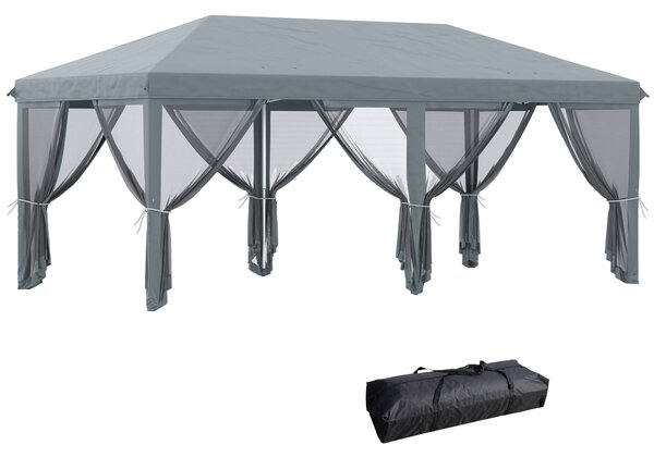 Outsunny Skládací Gazebo 6x3 m s 6 Anti-UV Moskytiérovými Stěnami a Pouzdrem pro Kempování Šedá | Aosom