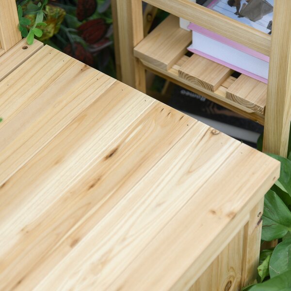 Outsunny Přírodní dřevěná zahradní lavice s úložným boxem a opěradlem, nosnost 250 kg, pro patio, terasu, balkon 115x45x75 cm | Aosom