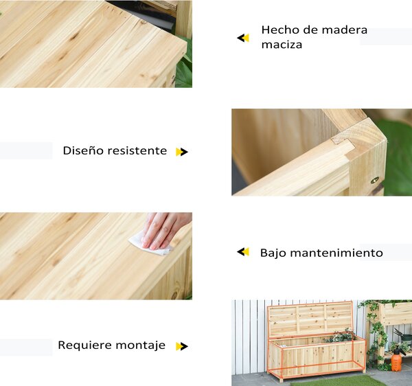 Outsunny Přírodní dřevěná zahradní lavice s úložným boxem a opěradlem, nosnost 250 kg, pro patio, terasu, balkon 115x45x75 cm | Aosom