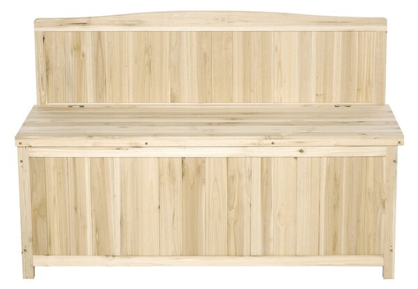 Outsunny Přírodní dřevěná zahradní lavice s úložným boxem a opěradlem, nosnost 250 kg, pro patio, terasu, balkon 115x45x75 cm | Aosom