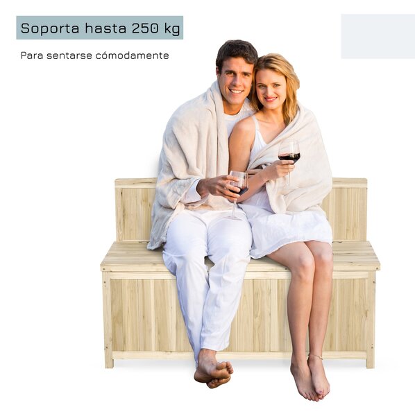 Outsunny Přírodní dřevěná zahradní lavice s úložným boxem a opěradlem, nosnost 250 kg, pro patio, terasu, balkon 115x45x75 cm | Aosom