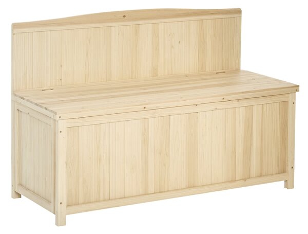 Outsunny Přírodní dřevěná zahradní lavice s úložným boxem a opěradlem, nosnost 250 kg, pro patio, terasu, balkon 115x45x75 cm | Aosom