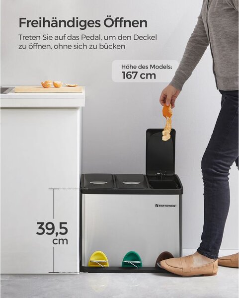 Odpadkový koš na tříděný odpad 24 l, nerez, 3 sekce