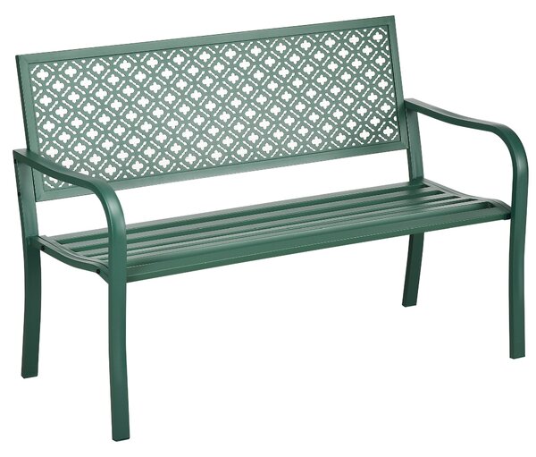 Zahradní lavice Outsunny z oceli, dvoumístná parková lavice s opěradlem a područkami, lavice s květinovým vzorem, pro zahradu, balkon, max. 240 kg, tm