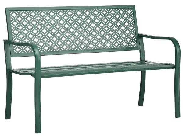 Zahradní lavice Outsunny z oceli, dvoumístná parková lavice s opěradlem a područkami, lavice s květinovým vzorem, pro zahradu, balkon, max. 240 kg, tm
