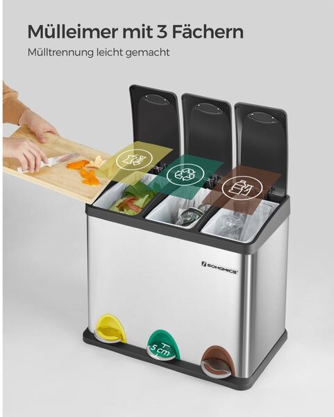 Odpadkový koš na tříděný odpad 24 l, nerez, 3 sekce