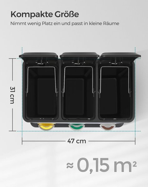 Odpadkový koš na tříděný odpad 24 l, nerez, 3 sekce