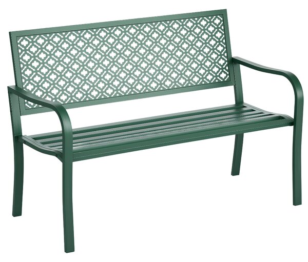 Zahradní lavice Outsunny z oceli, dvoumístná parková lavice s opěradlem a područkami, lavice s květinovým vzorem, pro zahradu, balkon, max. 240 kg, tm
