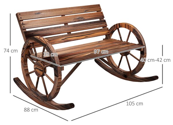 Dřevěná houpačka Outsunny, houpačka s opěrkami, zahradní lavička pro 2 osoby, dřevěná lavička do zahrady, na balkon, nosnost až 240 kg, spálená, 105 x