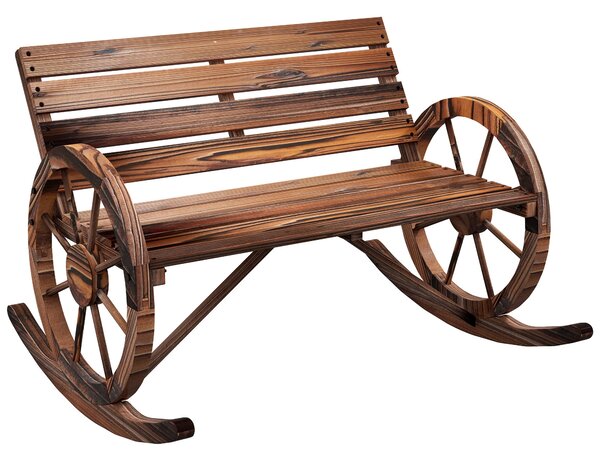 Dřevěná houpačka Outsunny, houpačka s opěrkami, zahradní lavička pro 2 osoby, dřevěná lavička do zahrady, na balkon, nosnost až 240 kg, spálená, 105 x