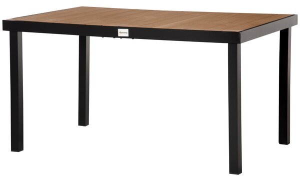 Zahradní stůl Outsunny pro 6 osob, jídelní stůl z hliníku, zahradní nábytek, lounge nábytek, snadno udržovatelný plast, přírodní + černá 140 x 90 x 74