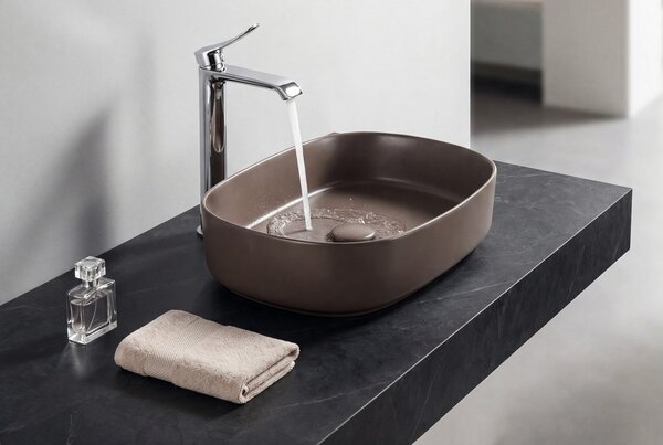 Isvea Isvea, INFINITY OVAL keramické umyvadlo na desku, 55x36cm, taupe, 10NF65055-2H