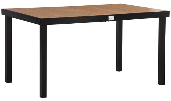 Zahradní stůl Outsunny pro 6 osob, jídelní stůl z hliníku, zahradní nábytek, lounge nábytek, snadno udržovatelný plast, přírodní + černá 140 x 90 x 74